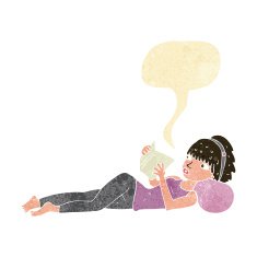 cartoon pretty woman reading book with speech bubble N2