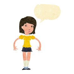 cartoon woman looking sideways with speech bubble N2