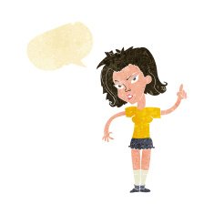 cartoon woman with idea speech bubble N20