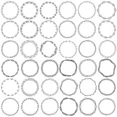 Hand drawn product promotion badges of 36 Circle doodle frames