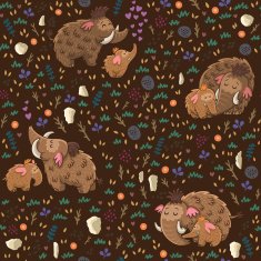 Cute floral seamless pattern with mammoths
