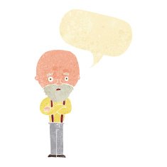 cartoon worried old man with speech bubble N3