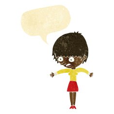 cartoon woman panicking with speech bubble