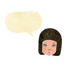 cartoon annoyed female face with speech bubble N2