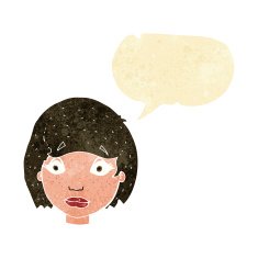 cartoon worried female face with speech bubble N2