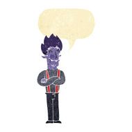 cartoon happy vampire man with speech bubble N5