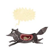 cartoon wolf with mouse in belly speech bubble