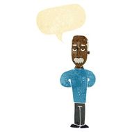 cartoon annoyed balding man with speech bubble