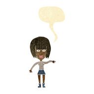 cartoon woman waving away with speech bubble