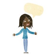cartoon woman shrugging shoulders with speech bubble N55