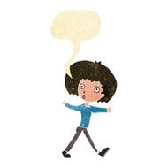 cartoon surprised man walking with speech bubble