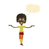 cartoon woman shrugging shoulders with speech bubble N56