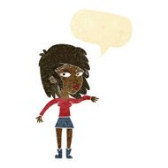 cartoon woman playing it cool with speech bubble