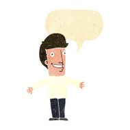 cartoon grining man with open arms speech bubble N2