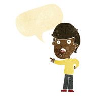 cartoon shocked man pointing with speech bubble