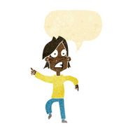 cartoon worried man pointing with speech bubble N5