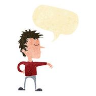 cartoon man making camp gesture with speech bubble N2