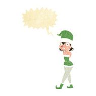 cartoon woman in christmas elf costume with speech bubble N2