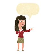 cartoon woman gesturing to show something with speech bubble N3