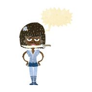 cartoon woman with knife between teeth speech bubble N5