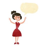 cartoon woman with raised arms speech bubble N2