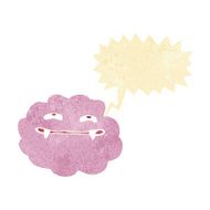cartoon pink fluffy vampire cloud with speech bubble