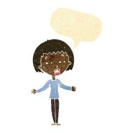 cartoon suspicious woman with speech bubble N3