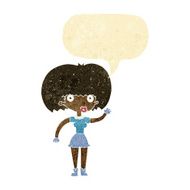 cartoon woman waving with speech bubble N31