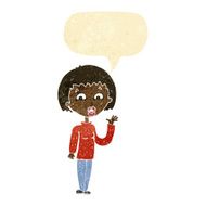 cartoon woman waving with speech bubble N32