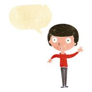 cartoon waving boy with speech bubble N3