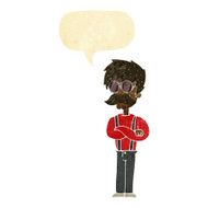 cartoon hipster man with mustache and spectacles speech bub
