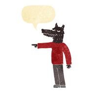 cartoon wolf man pointing with speech bubble