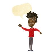 cartoon worried man reaching out with speech bubble N2