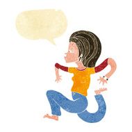 cartoon woman running with speech bubble N2