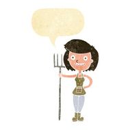 cartoon happy farmer girl with speech bubble N2