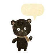 cartoon waving black bear with speech bubble N10
