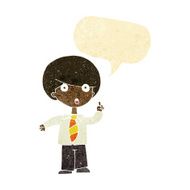 cartoon school boy answering question with speech bubble N8