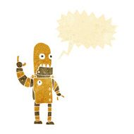 cartoon waving gold robot with speech bubble