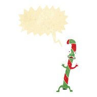 cartoon dancing christmas candy cane with speech bubble N2