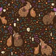 Cute floral seamless pattern with mammoths N4
