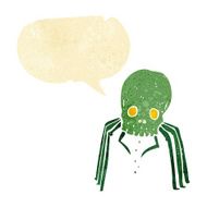 cartoon spooky skull spider with speech bubble N2