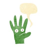 cartoon hand with eyes speech bubble