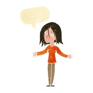 cartoon woman shrugging shoulders with speech bubble N58