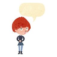 cartoon nervous woman with speech bubble N6