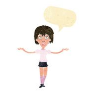 cartoon woman shrugging shoulders with speech bubble N59