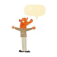 cartoon friendly fox person with speech bubble