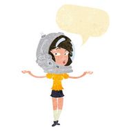 cartoon woman wearing space helmet with speech bubble N2