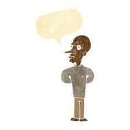 cartoon evil bald man with speech bubble