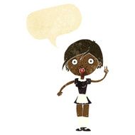 cartoon waitress making hand gesture with speech bubble