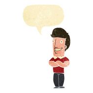 cartoon man with folded arms grinning speech bubble N2